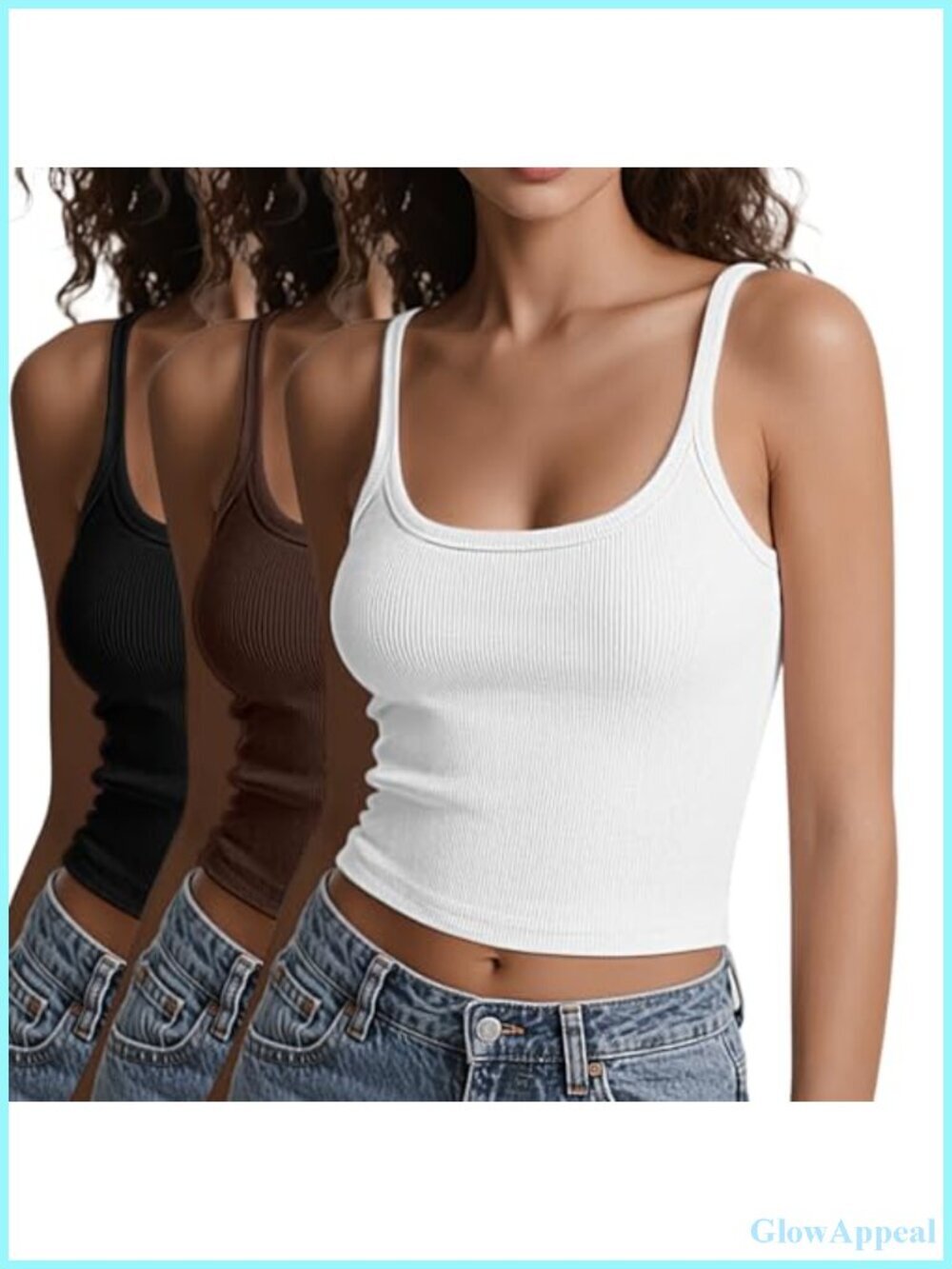 3 Pack Women's Spaghetti Strap Tank Tops Scoop Neck Crop Camisole Sleeveless